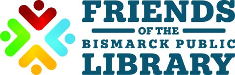 Friends of the Bismarck Public Library logo with four line drawn people with outstretched arms