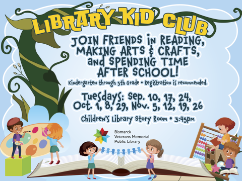 Join the Library Kid Club for reading, crafts, and fun after school! Open to kids from kindergarten to 5th grade.