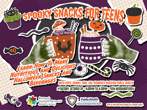 Join Katie Johnke, RDN, LRD, from Bismarck-Burleigh Public Health to learn how to make a nutritious and delicious Halloween snack and beverage using basic cooking techniques. 