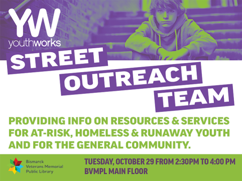 Youthworks’ Street Outreach Team will be at the library to provide information, resources and services for youth as well as the general community.