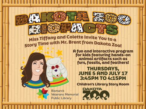 Join Miss Tiffany, Colette, and Mr. Brent from Dakota Zoo for a delightful story time where your child can enjoy fun, interactive stories.