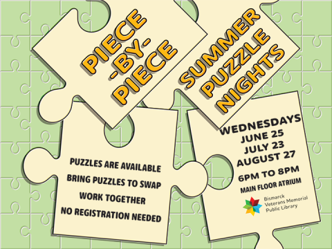 Piece-by-Piece Summer Puzzle Nights at BVMPL, June, July, and August 2025, 6pm to 8pm.